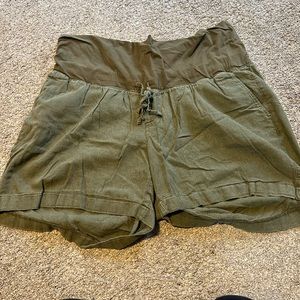 Linen olive green maternity shorts - size xl